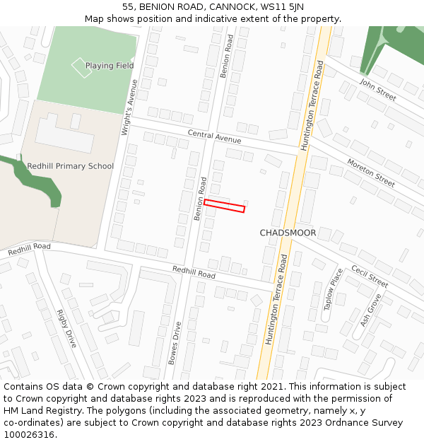 55, BENION ROAD, CANNOCK, WS11 5JN: Location map and indicative extent of plot