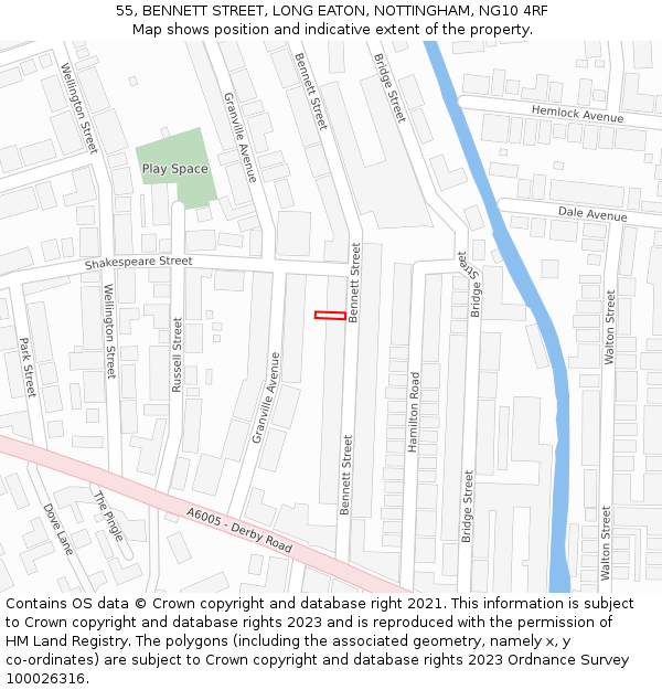 55, BENNETT STREET, LONG EATON, NOTTINGHAM, NG10 4RF: Location map and indicative extent of plot