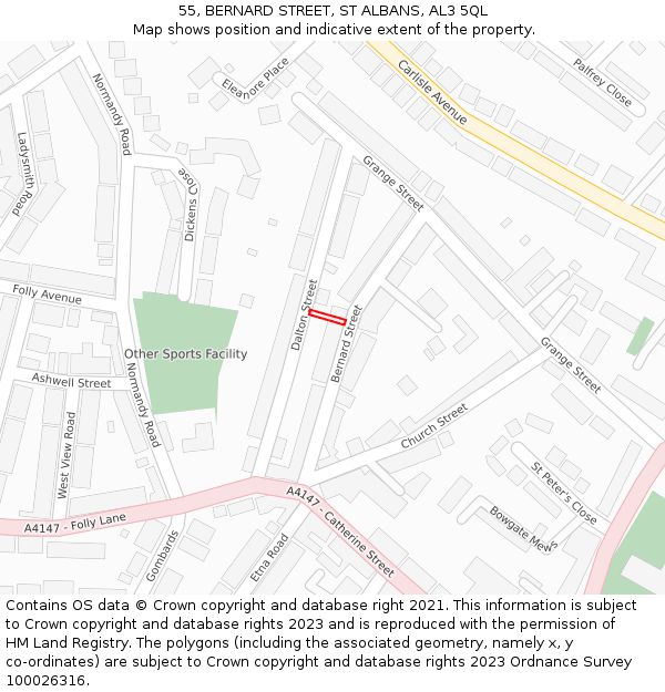 55, BERNARD STREET, ST ALBANS, AL3 5QL: Location map and indicative extent of plot