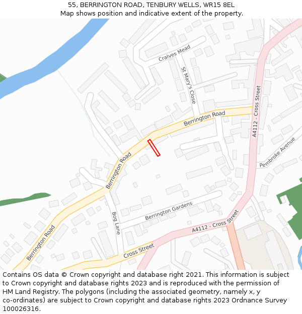55, BERRINGTON ROAD, TENBURY WELLS, WR15 8EL: Location map and indicative extent of plot