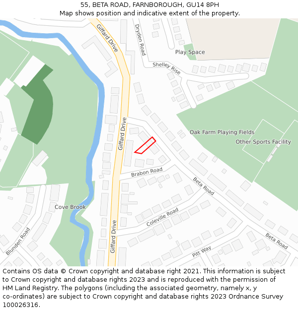 55, BETA ROAD, FARNBOROUGH, GU14 8PH: Location map and indicative extent of plot