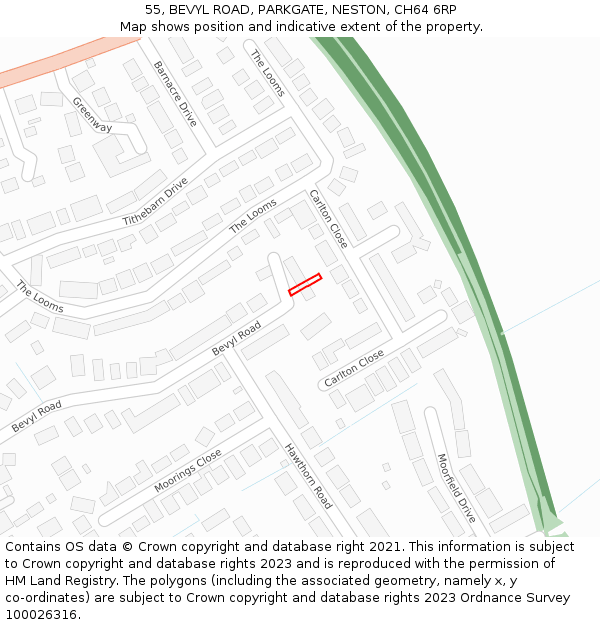 55, BEVYL ROAD, PARKGATE, NESTON, CH64 6RP: Location map and indicative extent of plot