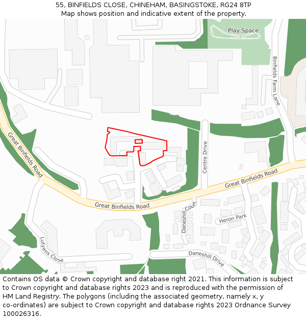 55, BINFIELDS CLOSE, CHINEHAM, BASINGSTOKE, RG24 8TP: Location map and indicative extent of plot