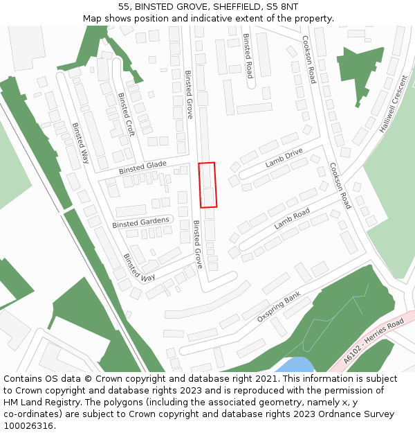 55, BINSTED GROVE, SHEFFIELD, S5 8NT: Location map and indicative extent of plot