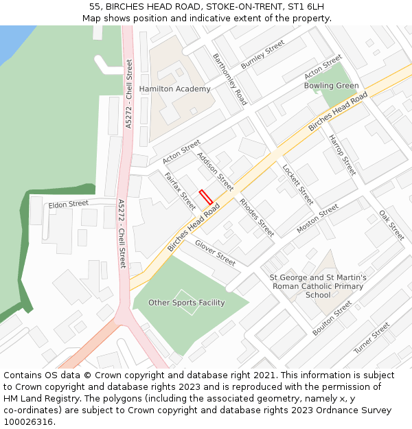 55, BIRCHES HEAD ROAD, STOKE-ON-TRENT, ST1 6LH: Location map and indicative extent of plot