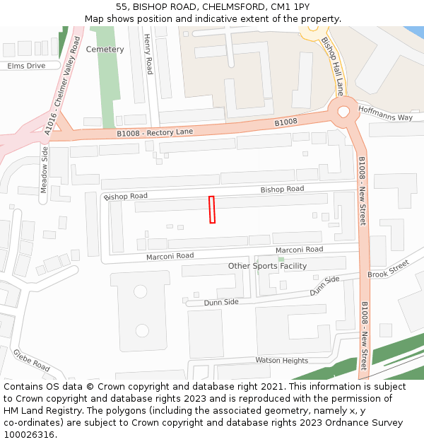 55, BISHOP ROAD, CHELMSFORD, CM1 1PY: Location map and indicative extent of plot