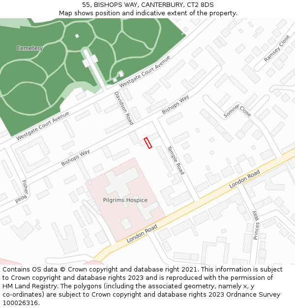 55, BISHOPS WAY, CANTERBURY, CT2 8DS: Location map and indicative extent of plot