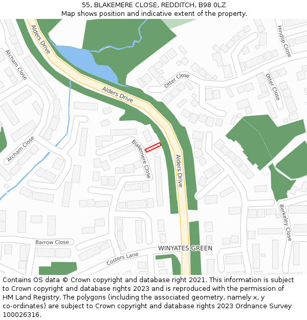 55, BLAKEMERE CLOSE, REDDITCH, B98 0LZ: Location map and indicative extent of plot