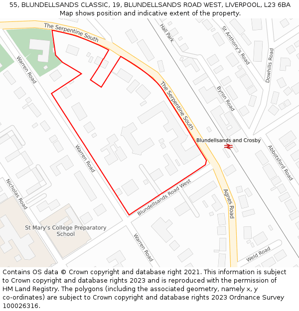 55, BLUNDELLSANDS CLASSIC, 19, BLUNDELLSANDS ROAD WEST, LIVERPOOL, L23 6BA: Location map and indicative extent of plot