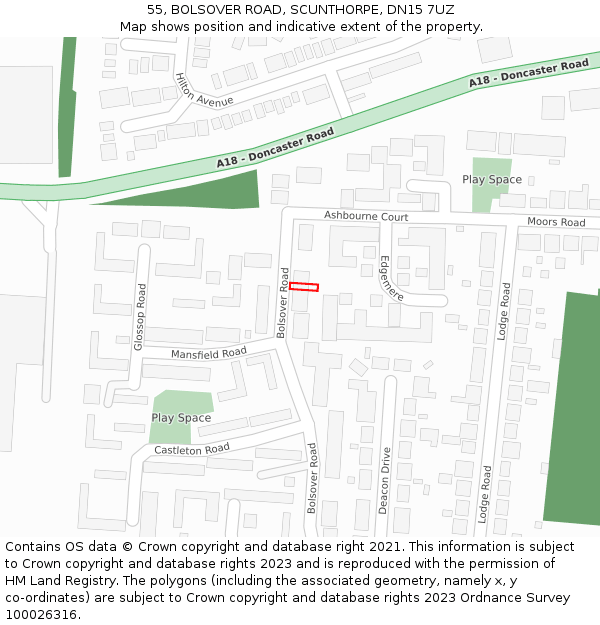 55, BOLSOVER ROAD, SCUNTHORPE, DN15 7UZ: Location map and indicative extent of plot