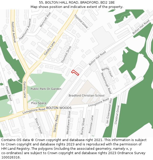 55, BOLTON HALL ROAD, BRADFORD, BD2 1BE: Location map and indicative extent of plot