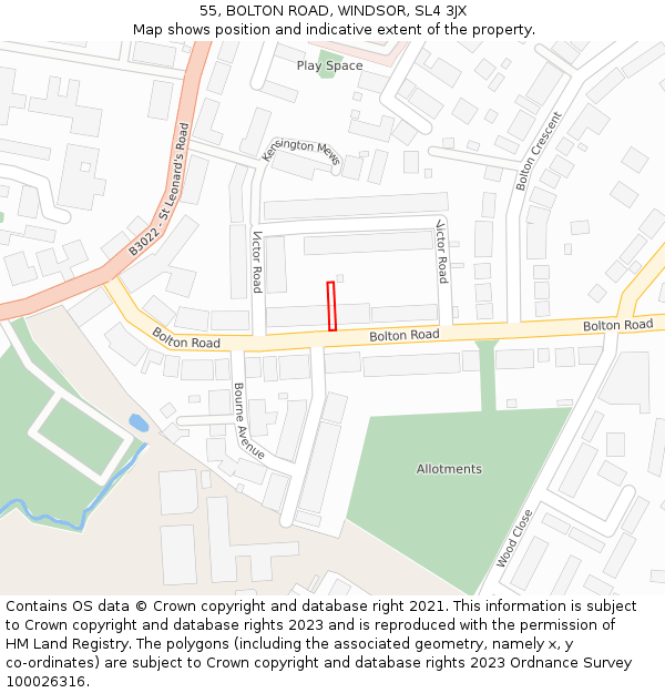 55, BOLTON ROAD, WINDSOR, SL4 3JX: Location map and indicative extent of plot