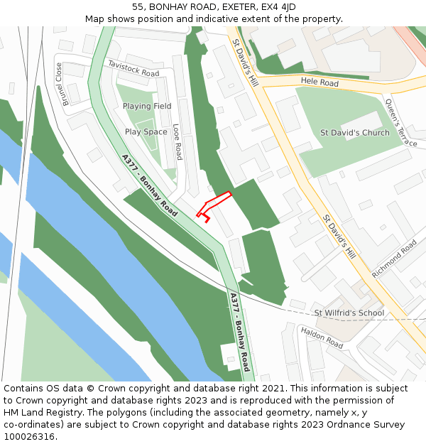 55, BONHAY ROAD, EXETER, EX4 4JD: Location map and indicative extent of plot