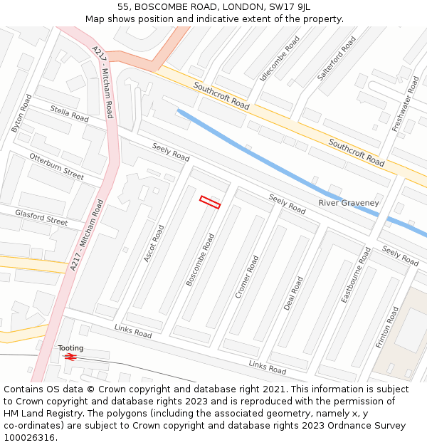 55, BOSCOMBE ROAD, LONDON, SW17 9JL: Location map and indicative extent of plot