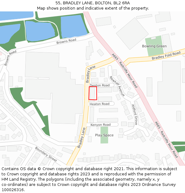 55, BRADLEY LANE, BOLTON, BL2 6RA: Location map and indicative extent of plot