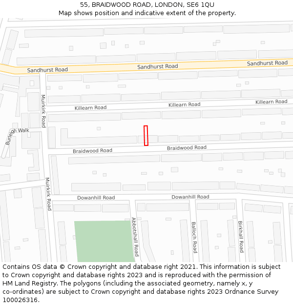 55, BRAIDWOOD ROAD, LONDON, SE6 1QU: Location map and indicative extent of plot