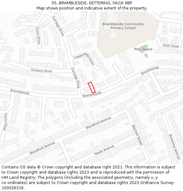 55, BRAMBLESIDE, KETTERING, NN16 9BP: Location map and indicative extent of plot