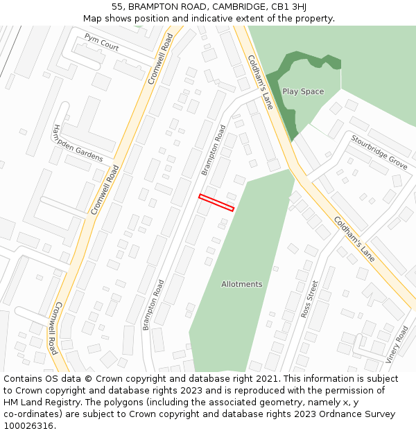 55, BRAMPTON ROAD, CAMBRIDGE, CB1 3HJ: Location map and indicative extent of plot
