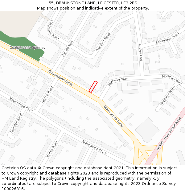 55, BRAUNSTONE LANE, LEICESTER, LE3 2RS: Location map and indicative extent of plot
