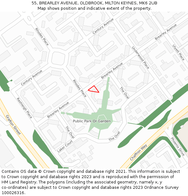 55, BREARLEY AVENUE, OLDBROOK, MILTON KEYNES, MK6 2UB: Location map and indicative extent of plot