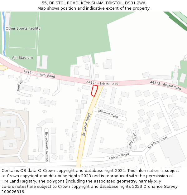 55, BRISTOL ROAD, KEYNSHAM, BRISTOL, BS31 2WA: Location map and indicative extent of plot