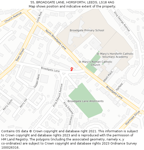 55, BROADGATE LANE, HORSFORTH, LEEDS, LS18 4AG: Location map and indicative extent of plot