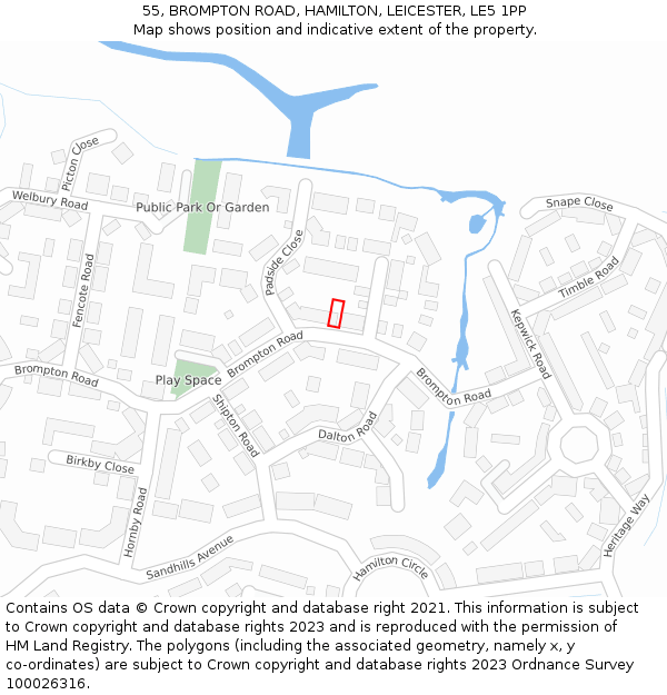 55, BROMPTON ROAD, HAMILTON, LEICESTER, LE5 1PP: Location map and indicative extent of plot