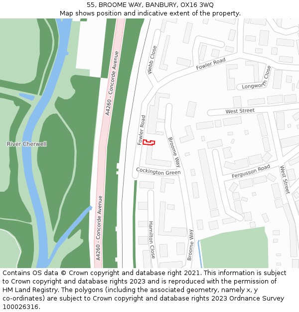 55, BROOME WAY, BANBURY, OX16 3WQ: Location map and indicative extent of plot
