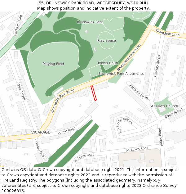 55, BRUNSWICK PARK ROAD, WEDNESBURY, WS10 9HH: Location map and indicative extent of plot