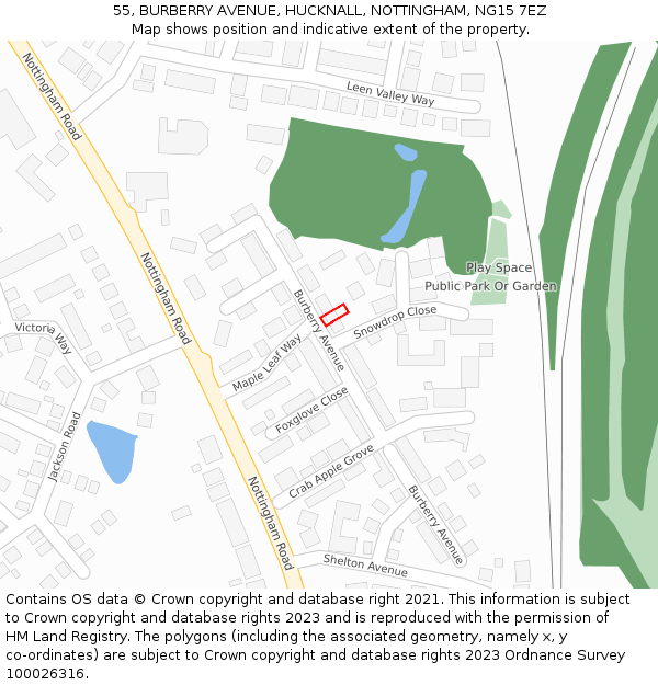 55, BURBERRY AVENUE, HUCKNALL, NOTTINGHAM, NG15 7EZ: Location map and indicative extent of plot