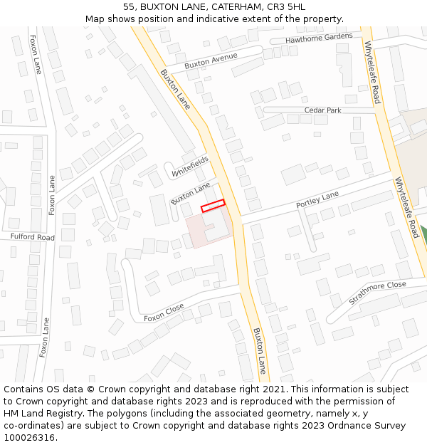 55, BUXTON LANE, CATERHAM, CR3 5HL: Location map and indicative extent of plot