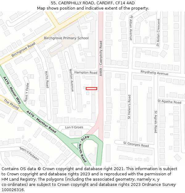 55, CAERPHILLY ROAD, CARDIFF, CF14 4AD: Location map and indicative extent of plot