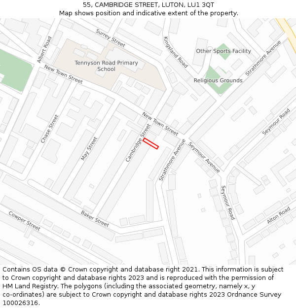 55, CAMBRIDGE STREET, LUTON, LU1 3QT: Location map and indicative extent of plot
