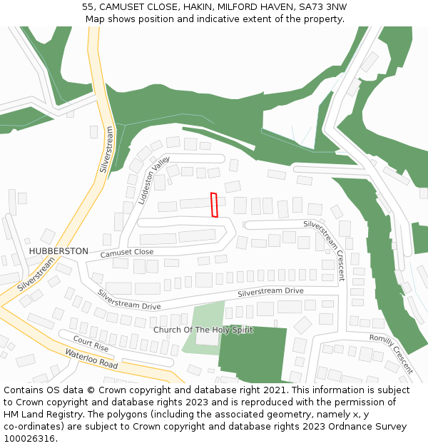 55, CAMUSET CLOSE, HAKIN, MILFORD HAVEN, SA73 3NW: Location map and indicative extent of plot