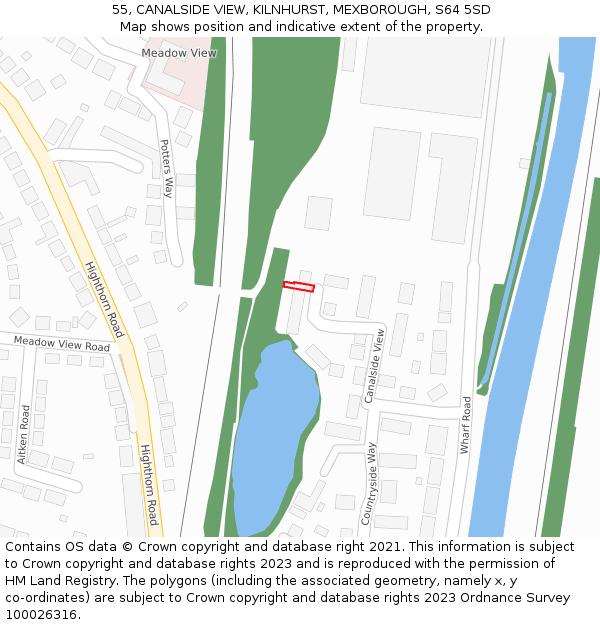 55, CANALSIDE VIEW, KILNHURST, MEXBOROUGH, S64 5SD: Location map and indicative extent of plot