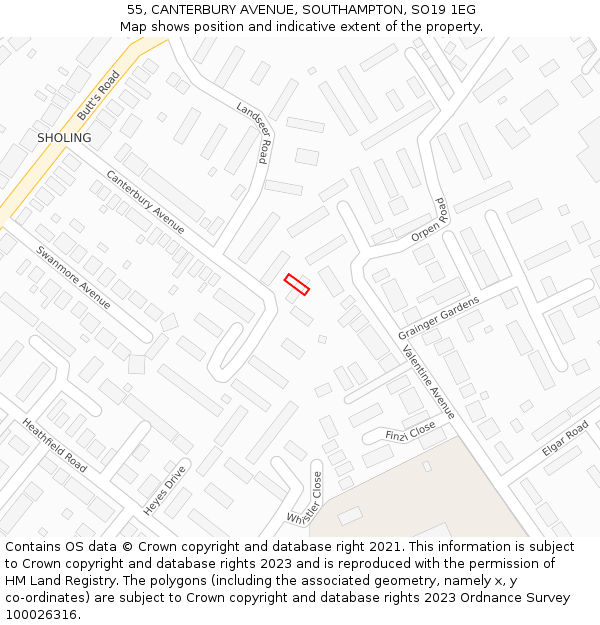 55, CANTERBURY AVENUE, SOUTHAMPTON, SO19 1EG: Location map and indicative extent of plot