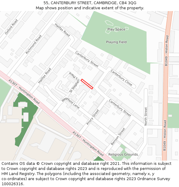 55, CANTERBURY STREET, CAMBRIDGE, CB4 3QG: Location map and indicative extent of plot