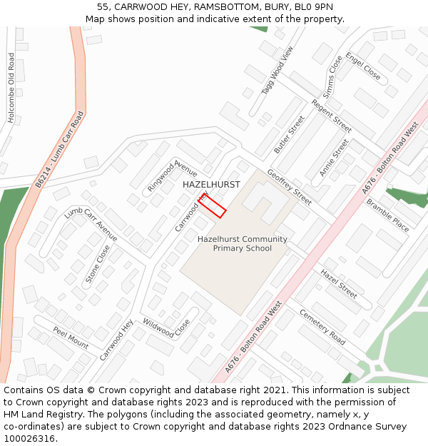 55, CARRWOOD HEY, RAMSBOTTOM, BURY, BL0 9PN: Location map and indicative extent of plot