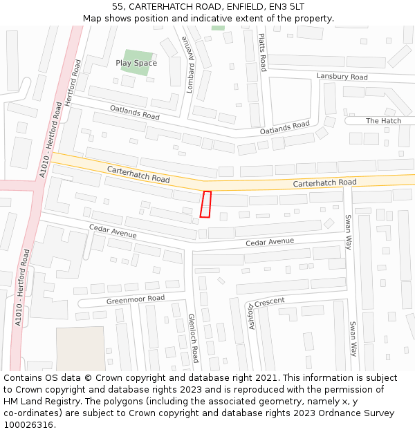 55, CARTERHATCH ROAD, ENFIELD, EN3 5LT: Location map and indicative extent of plot
