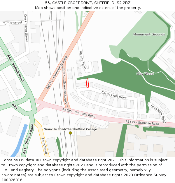 55, CASTLE CROFT DRIVE, SHEFFIELD, S2 2BZ: Location map and indicative extent of plot
