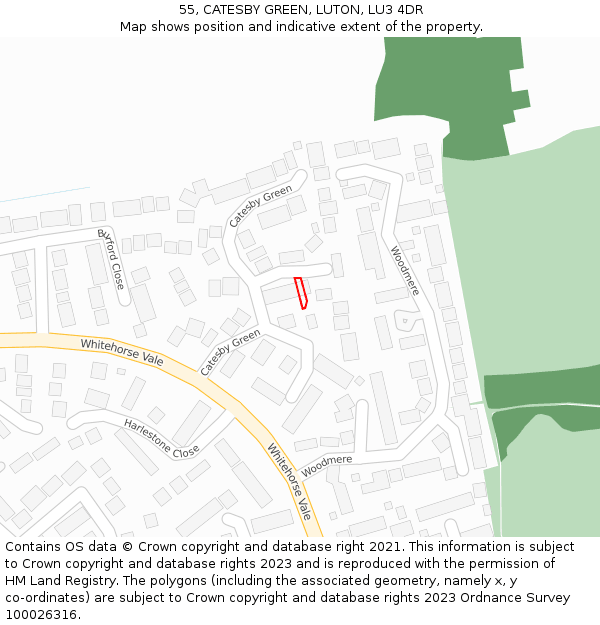 55, CATESBY GREEN, LUTON, LU3 4DR: Location map and indicative extent of plot
