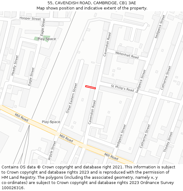 55, CAVENDISH ROAD, CAMBRIDGE, CB1 3AE: Location map and indicative extent of plot