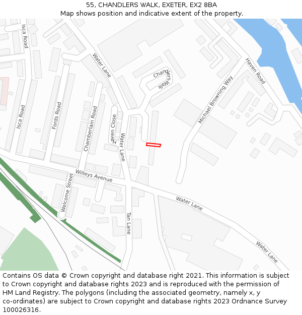 55, CHANDLERS WALK, EXETER, EX2 8BA: Location map and indicative extent of plot