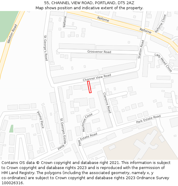 55, CHANNEL VIEW ROAD, PORTLAND, DT5 2AZ: Location map and indicative extent of plot