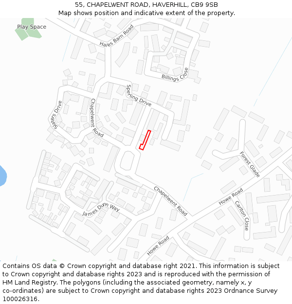 55, CHAPELWENT ROAD, HAVERHILL, CB9 9SB: Location map and indicative extent of plot