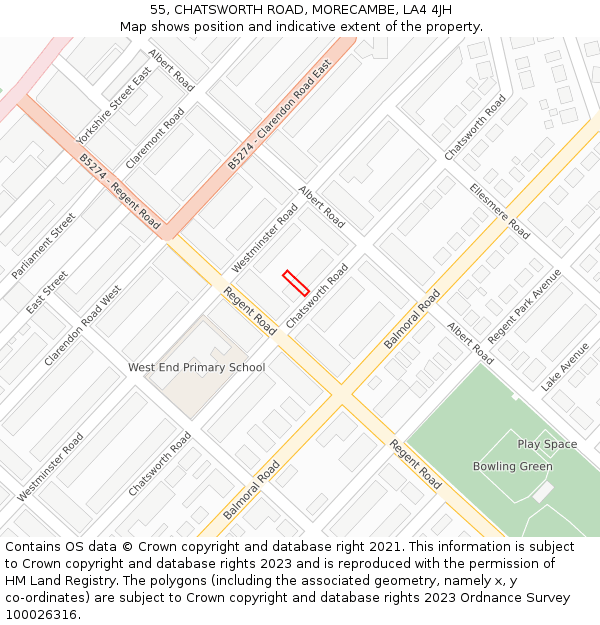 55, CHATSWORTH ROAD, MORECAMBE, LA4 4JH: Location map and indicative extent of plot