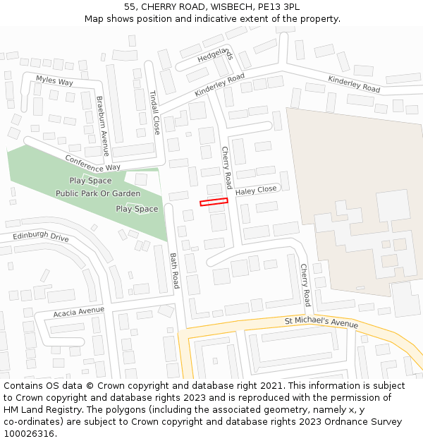 55, CHERRY ROAD, WISBECH, PE13 3PL: Location map and indicative extent of plot