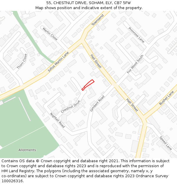 55, CHESTNUT DRIVE, SOHAM, ELY, CB7 5FW: Location map and indicative extent of plot