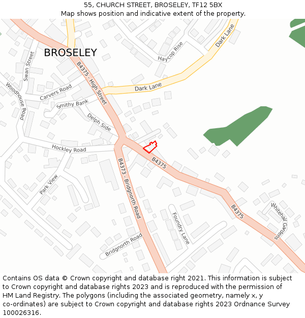 55, CHURCH STREET, BROSELEY, TF12 5BX: Location map and indicative extent of plot
