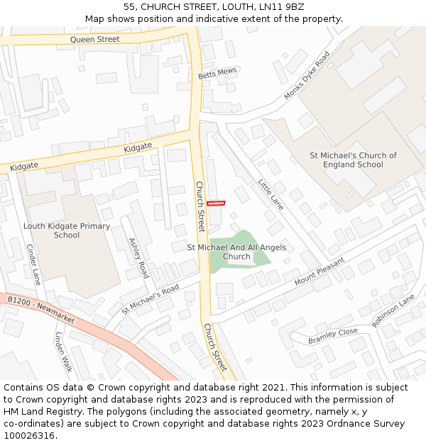 55, CHURCH STREET, LOUTH, LN11 9BZ: Location map and indicative extent of plot